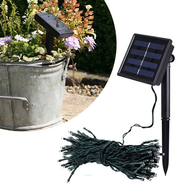 Ghirlanda luminoasa solara pentru gradina cu 100 LED, alb-cald, 20m-0