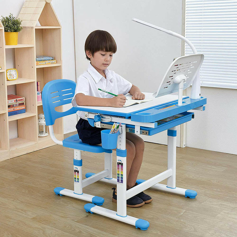 Birou multifunctional copii, inaltime reglabila, albastru-5