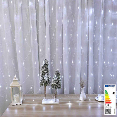 Instalatie de Craciun tip perdea cu 128 LED-uri, in 2 culori-alb rece-1