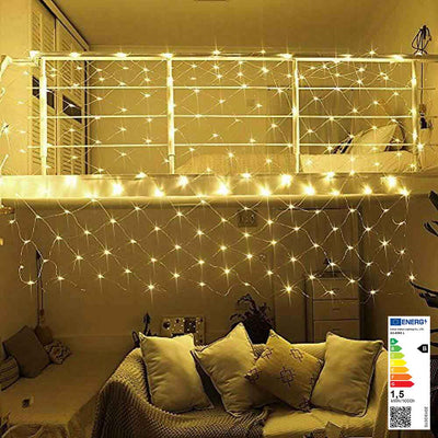 Instalatie de Craciun tip perdea cu 128 LED-uri, in 2 culori-alb cald-1