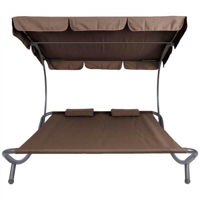 Sezlong dublu cu parasolar-maro inchis-1