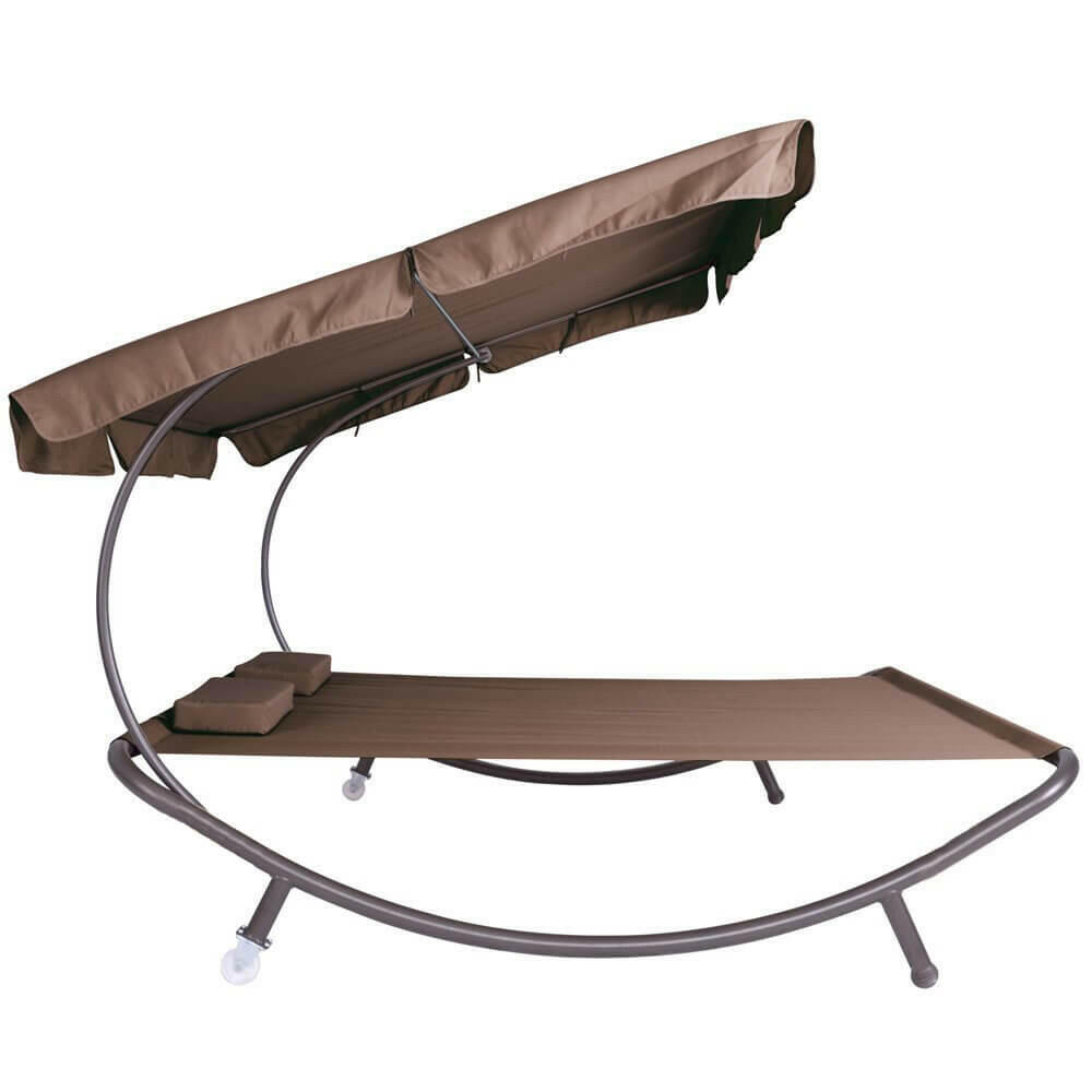 Sezlong dublu cu parasolar-maro inchis-2