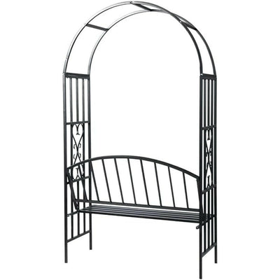 Arcada de gradina pentru flori cu banca, negru-1