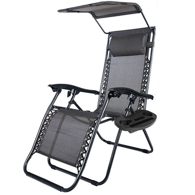 Scaun gravitatie zero cu parasolar si suport pentru pahar, 2 buc, in mai multe culori-negru-1