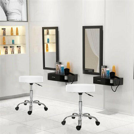 Scaun de cosmetica cu roti, inaltime reglabila-alb-2