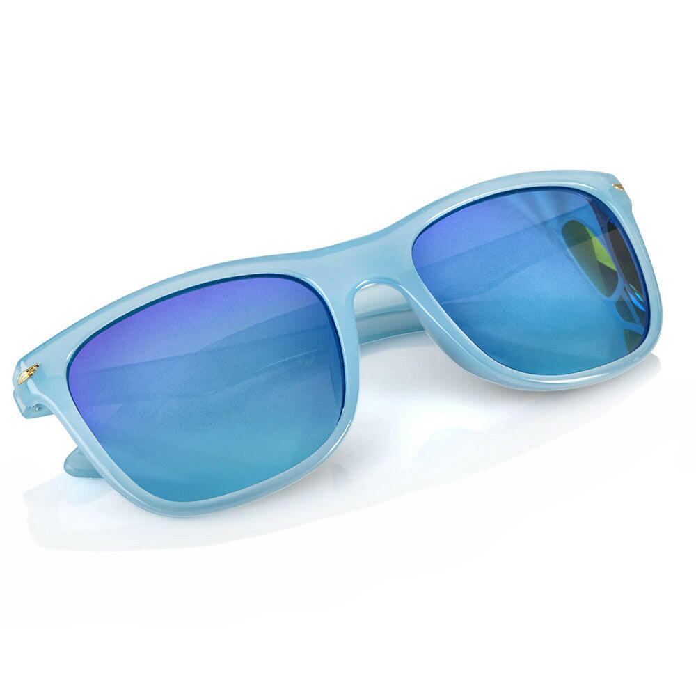 Unisex sunglasses with translucent plastic frame. Colored mirrored lenses with UV400 protection - Light blue color. Dimensions: 14.5 x 5 x 14 cm-1