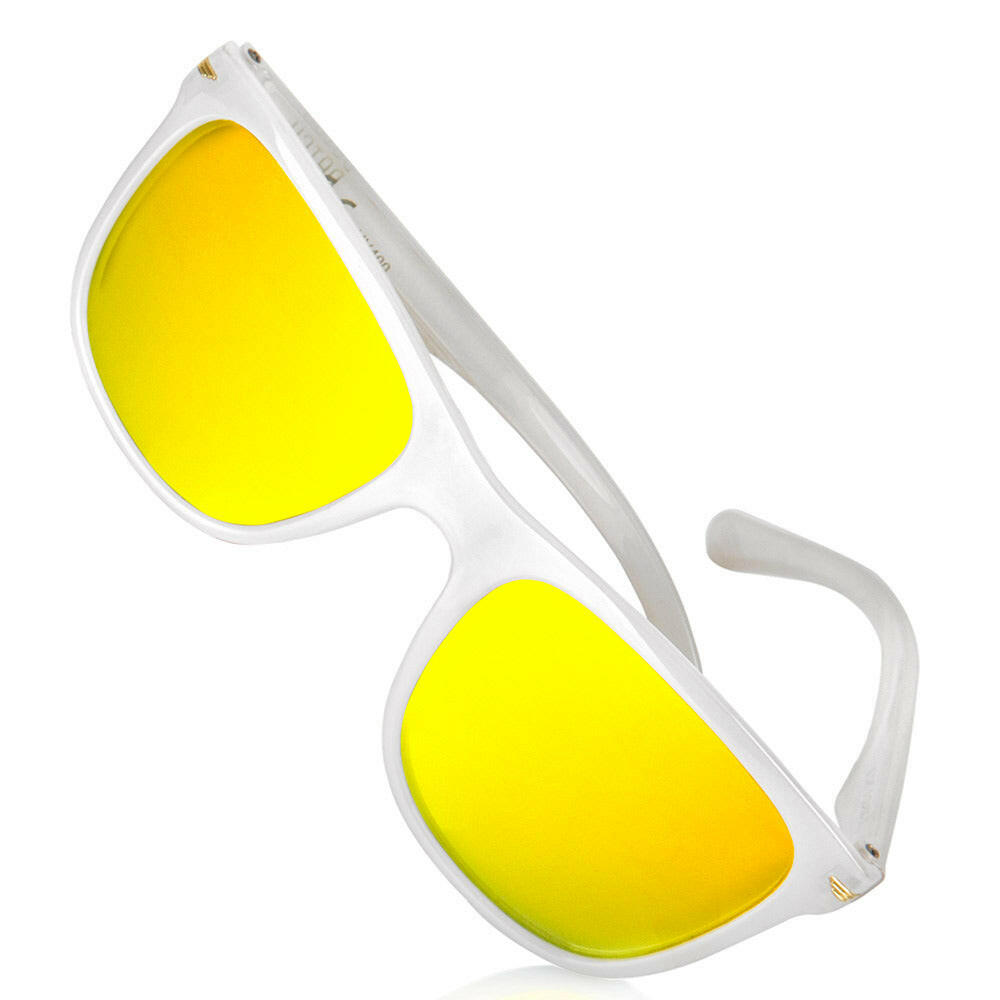 Unisex sunglasses with translucent plastic frame. Colored mirrored lenses with UV400 protection - White colour. Dimensions: 14.5 x 5 x 14 cm-1