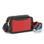 Two-tone women's shoulder bag with double zip in gold metal and shoulder strap in light blue/black/red jacquard fabric - Black/red color - Dimensions: 20 x 6.5 x 11 cm-1