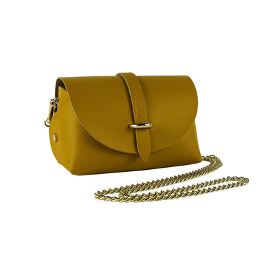 RB1001AR | Small bag in genuine leather Made in Italy with removable shoulder strap and shiny gold metal closure loop - Mustard color - Dimensions: 16.5 x 11 x 8 cm-0