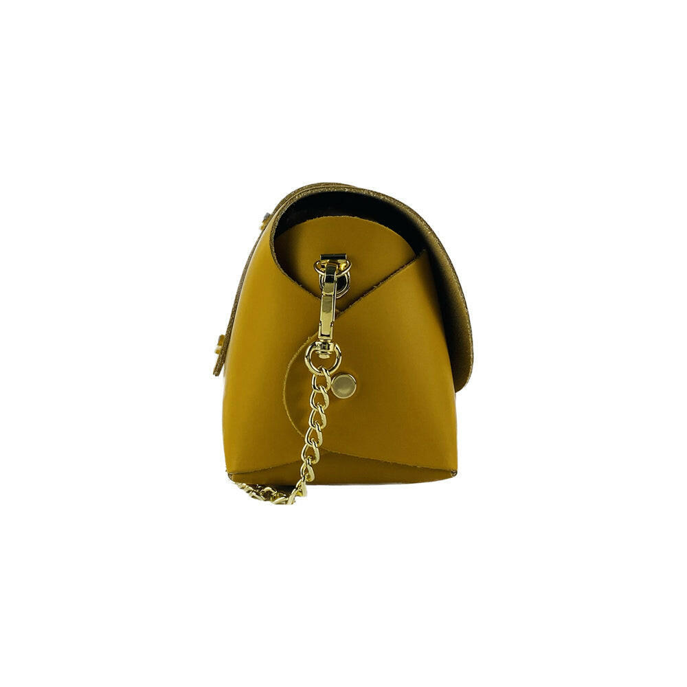 RB1001AR | Small bag in genuine leather Made in Italy with removable shoulder strap and shiny gold metal closure loop - Mustard color - Dimensions: 16.5 x 11 x 8 cm-2