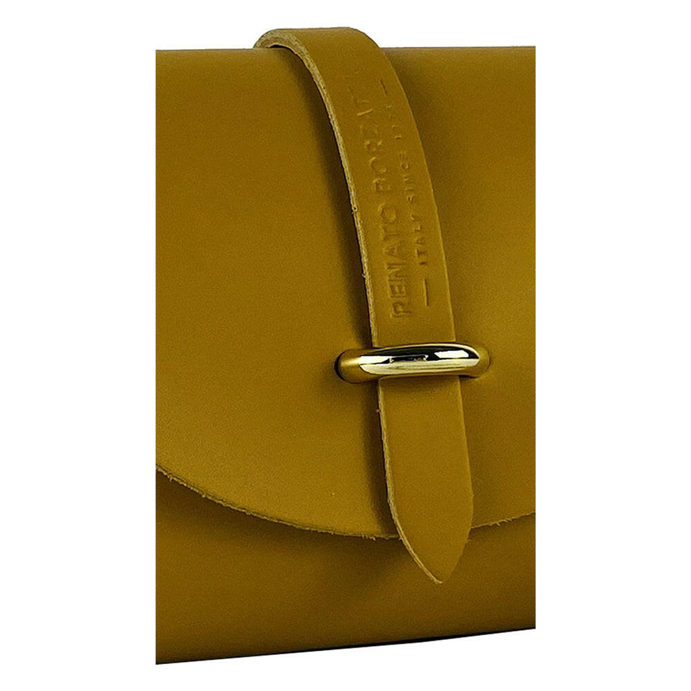 RB1001AR | Small bag in genuine leather Made in Italy with removable shoulder strap and shiny gold metal closure loop - Mustard color - Dimensions: 16.5 x 11 x 8 cm-4