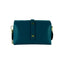 RB1001BZ | Small bag in genuine leather Made in Italy with removable shoulder strap and shiny gold metal closure loop - Teal color - Dimensions: 16.5 x 11 x 8 cm-1