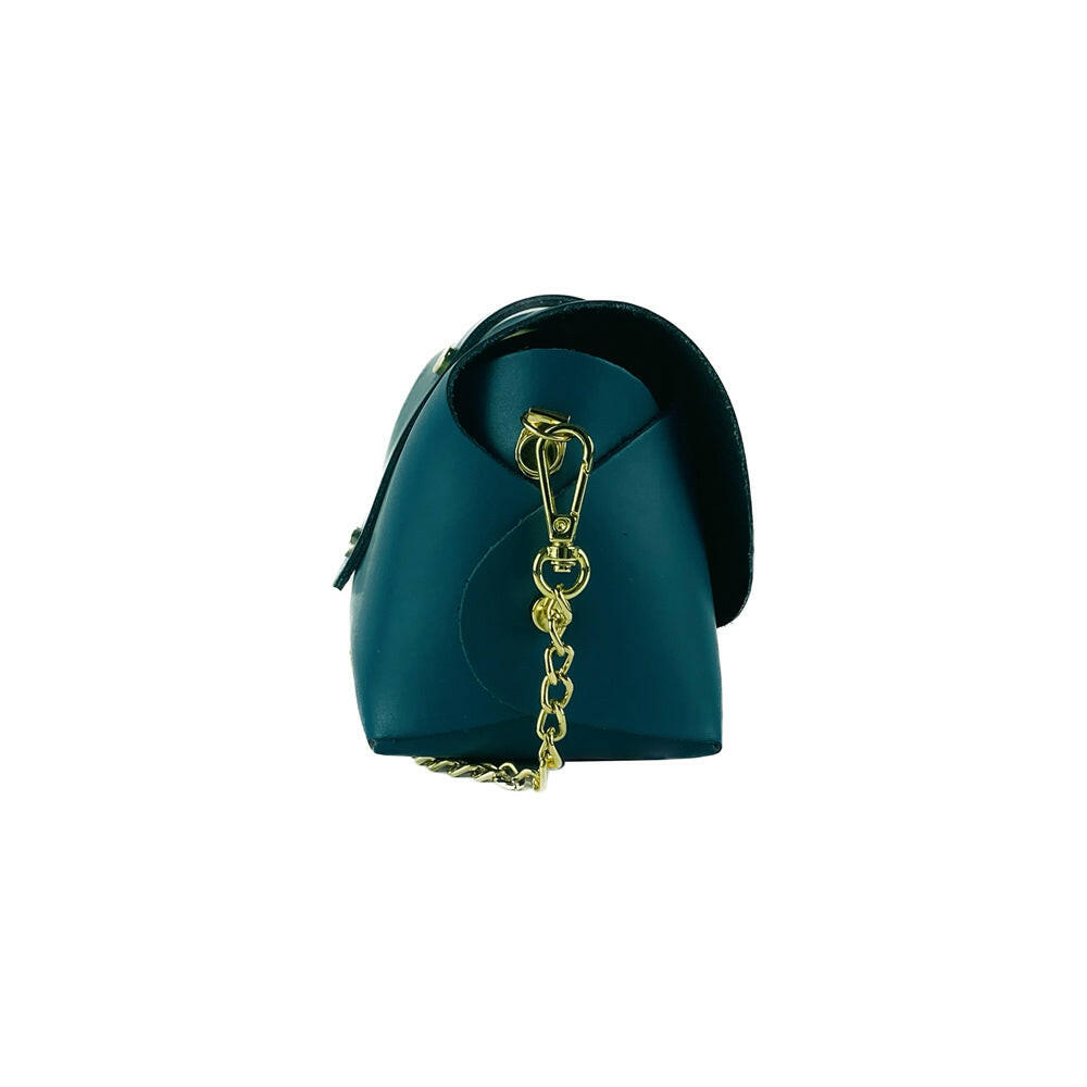 RB1001BZ | Small bag in genuine leather Made in Italy with removable shoulder strap and shiny gold metal closure loop - Teal color - Dimensions: 16.5 x 11 x 8 cm-2