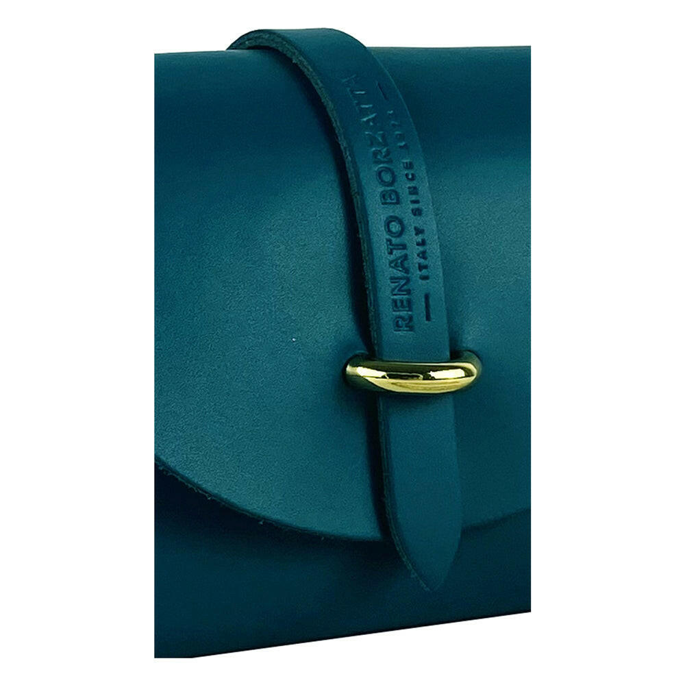 RB1001BZ | Small bag in genuine leather Made in Italy with removable shoulder strap and shiny gold metal closure loop - Teal color - Dimensions: 16.5 x 11 x 8 cm-4