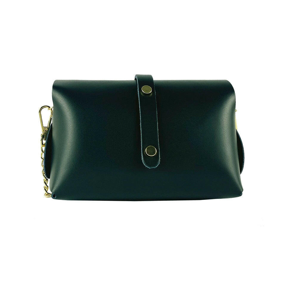 RB1001E | Small bag in genuine leather Made in Italy with removable shoulder strap and shiny gold metal closure loop - Green color - Dimensions: 16.5 x 11 x 8 cm-1