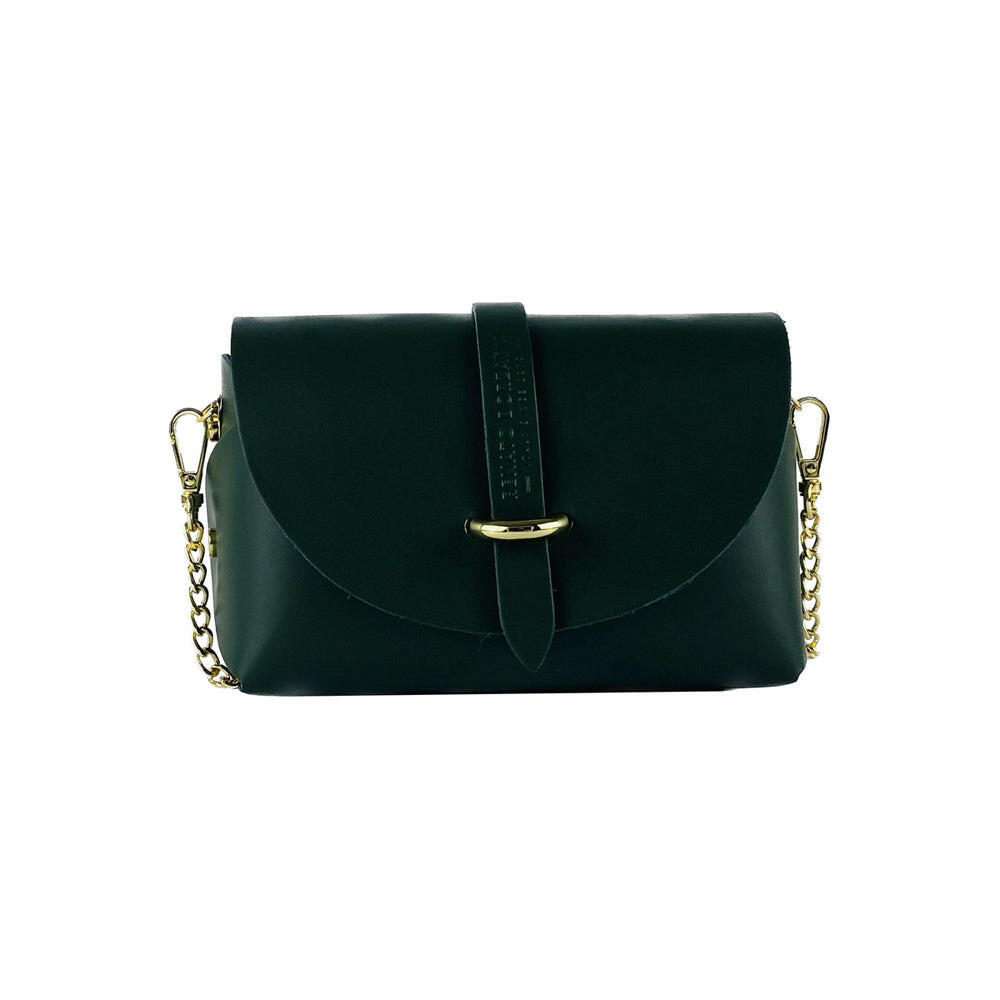 RB1001E | Small bag in genuine leather Made in Italy with removable shoulder strap and shiny gold metal closure loop - Green color - Dimensions: 16.5 x 11 x 8 cm-3