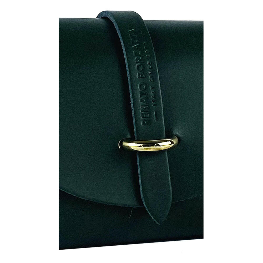 RB1001E | Small bag in genuine leather Made in Italy with removable shoulder strap and shiny gold metal closure loop - Green color - Dimensions: 16.5 x 11 x 8 cm-4