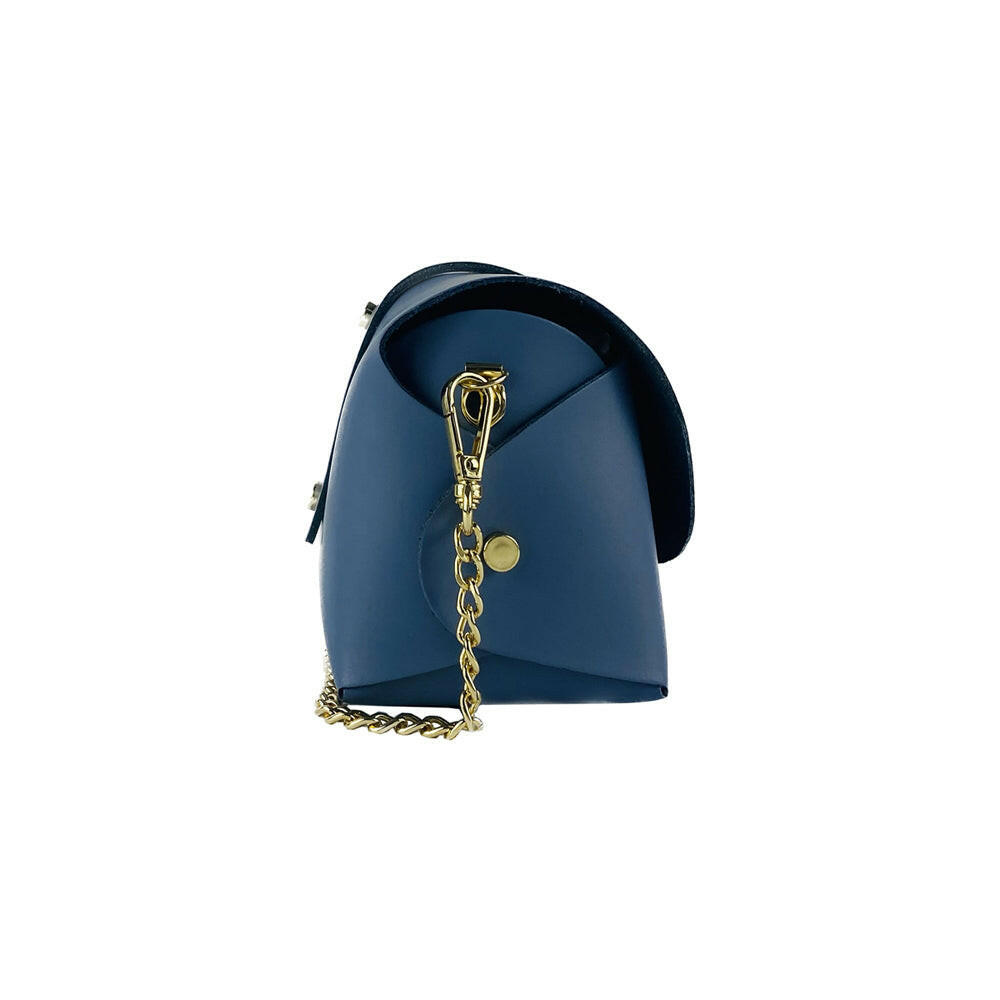 RB1001P | Small bag in genuine leather Made in Italy with removable shoulder strap and shiny gold metal closure loop - Avio color - Dimensions: 16.5 x 11 x 8 cm-2