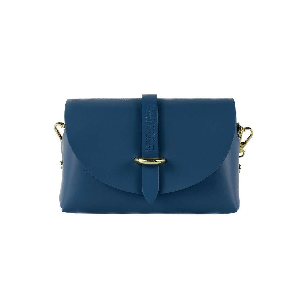 RB1001P | Small bag in genuine leather Made in Italy with removable shoulder strap and shiny gold metal closure loop - Avio color - Dimensions: 16.5 x 11 x 8 cm-3