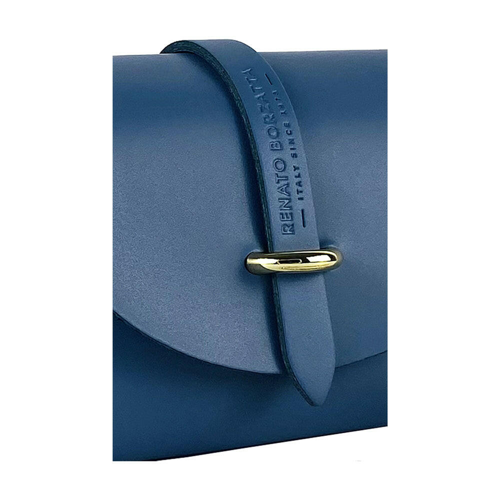 RB1001P | Small bag in genuine leather Made in Italy with removable shoulder strap and shiny gold metal closure loop - Avio color - Dimensions: 16.5 x 11 x 8 cm-4