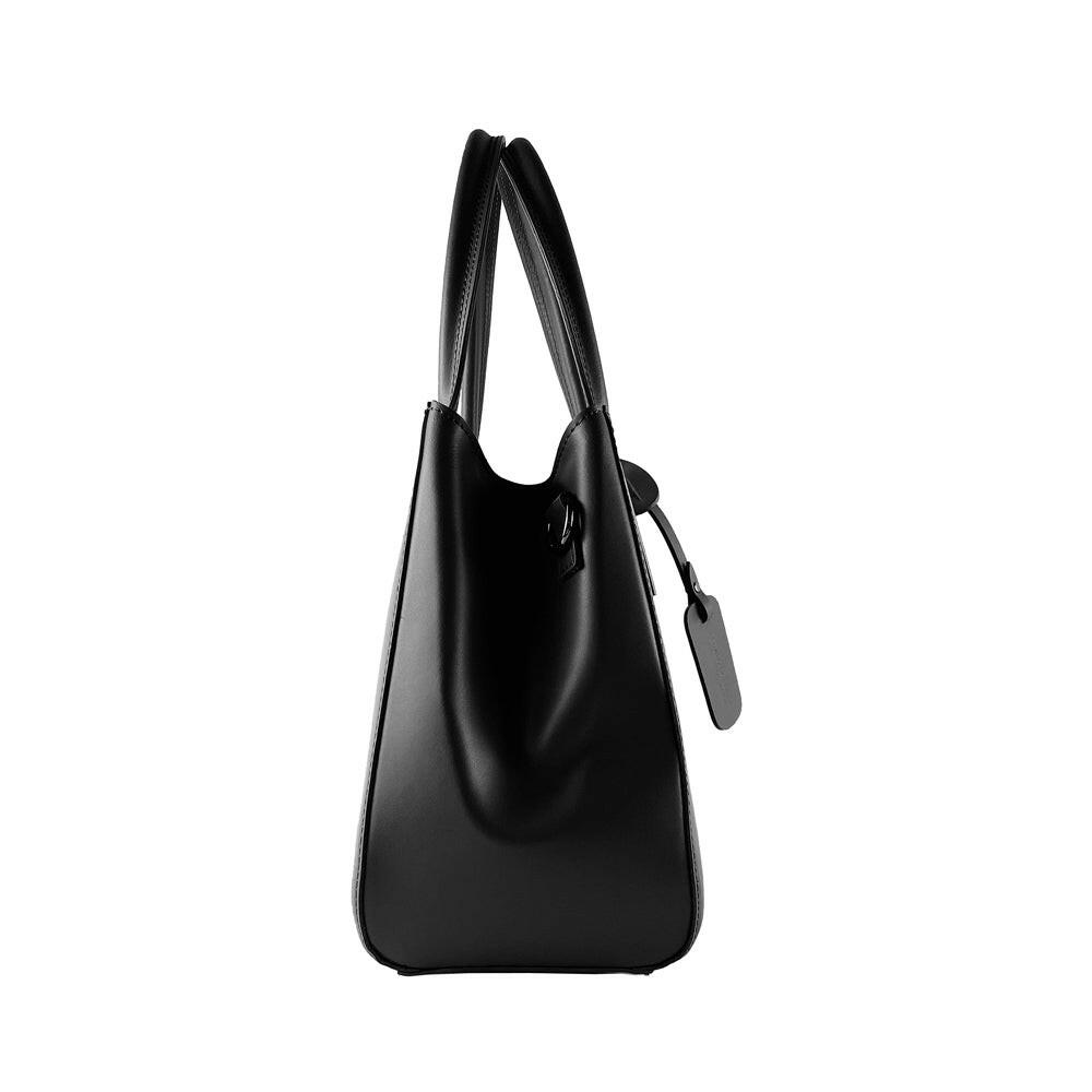 RB1004A | Handbag in Genuine Leather Made in Italy with removable shoulder strap and attachments with metal snap hooks in Gunmetal - Black color - Dimensions: 33 x 25 x 15 cm + Handles 13 cm-4