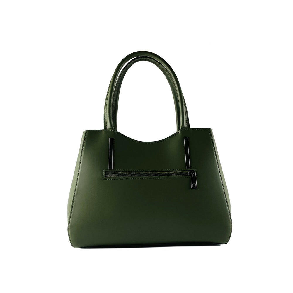 RB1004E | Handbag in Genuine Leather Made in Italy with removable shoulder strap and attachments with metal snap-hooks in Gunmetal - Green color - Dimensions: 33 x 25 x 15 cm + Handles 13 cm-1