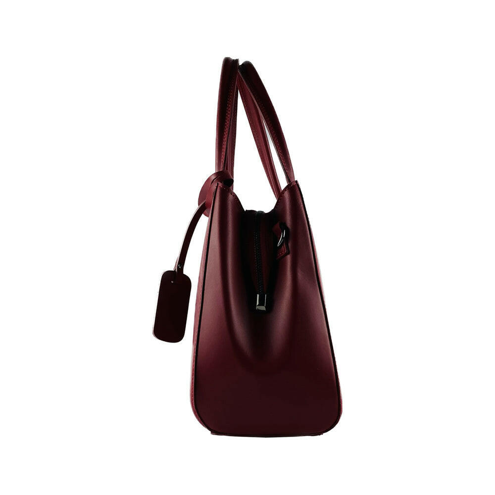 RB1004V | Handbag in Genuine Leather Made in Italy with removable shoulder strap and attachments with metal snap hooks in Gunmetal - Red color - Dimensions: 33 x 25 x 15 cm + Handles 13 cm-3