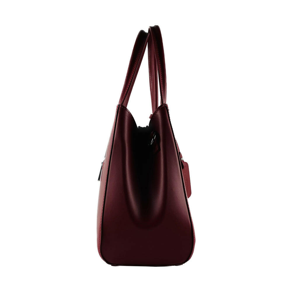 RB1004V | Handbag in Genuine Leather Made in Italy with removable shoulder strap and attachments with metal snap hooks in Gunmetal - Red color - Dimensions: 33 x 25 x 15 cm + Handles 13 cm-4