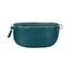 RB1015BZ | Waist bag with removable shoulder strap in Genuine Leather Made in Italy. Attachments with shiny nickel metal snap hooks - Teal color - Dimensions: 24 x 14 x 7-1