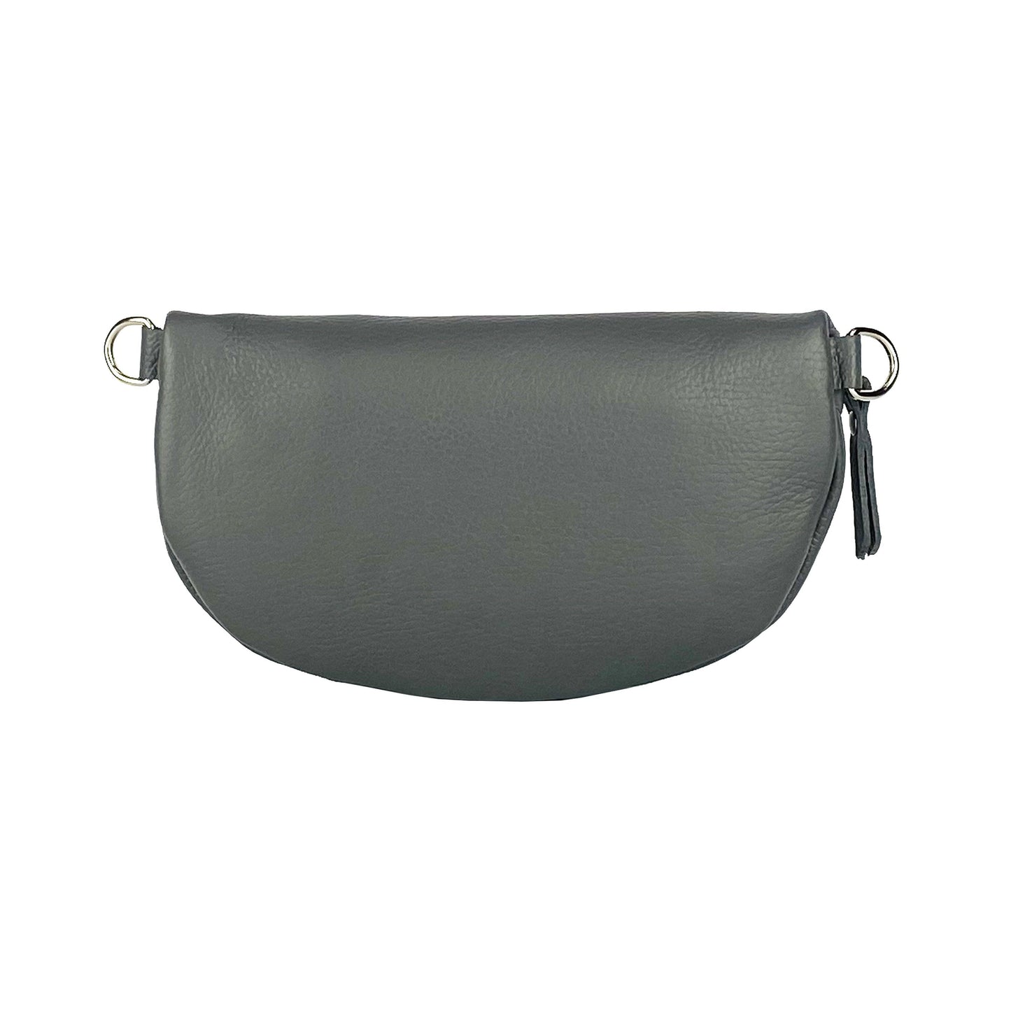 RB1015F | Waist bag with removable shoulder strap in Genuine Leather Made in Italy. Attachments with shiny nickel metal snap hooks - Gray color - Dimensions: 24 x 14 x 7-2