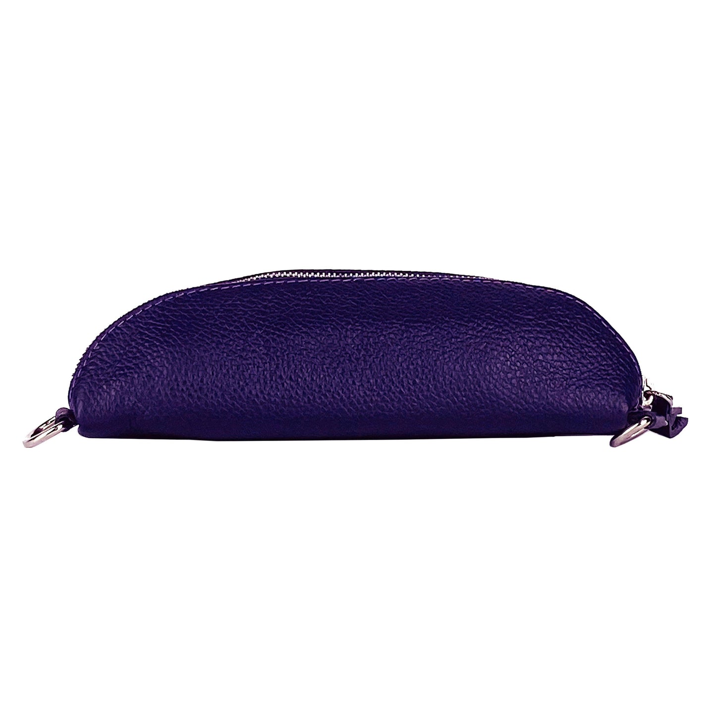 RB1015Y | Waist bag with removable shoulder strap in Genuine Leather Made in Italy. Attachments with shiny nickel metal snap hooks - Purple color - Dimensions: 24 x 14 x 7-3