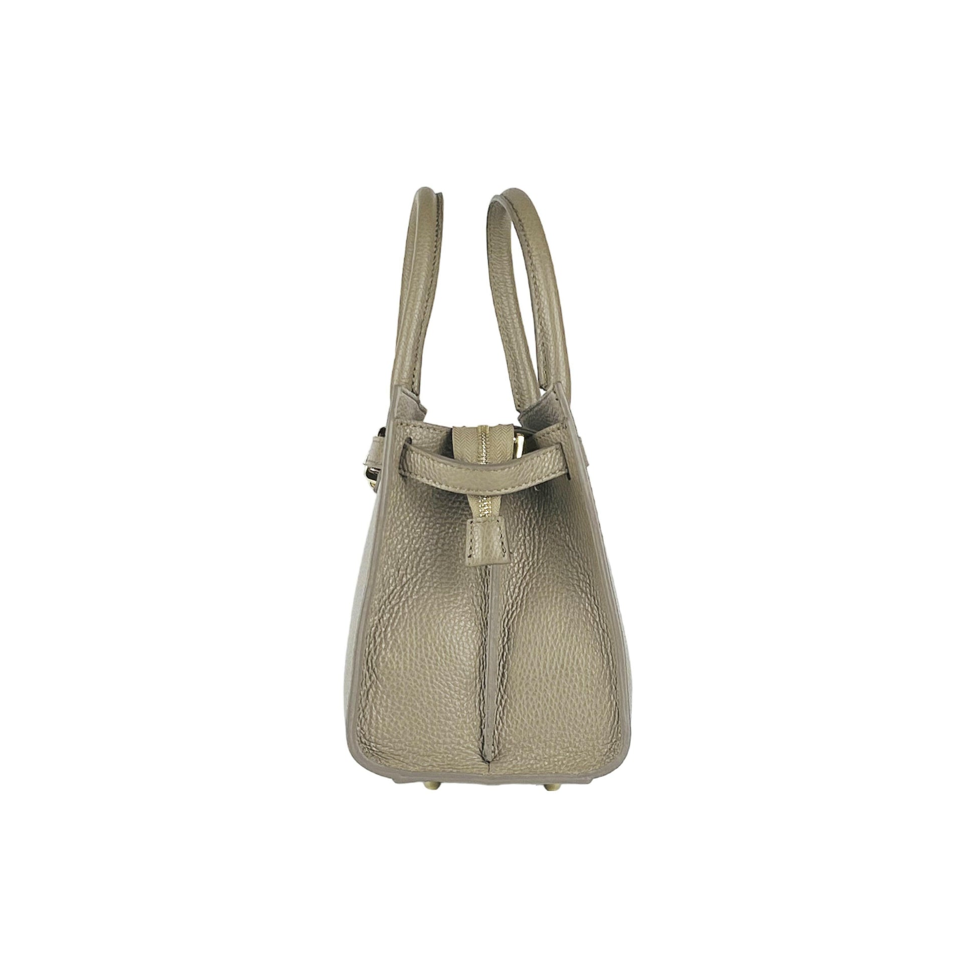 RB1016AQ | Women's handbag in genuine leather Made in Italy with removable shoulder strap. Attachments with shiny gold metal snap hooks - Taupe color - Dimensions: 28 x 20 x 14 + 12.5 cm-5