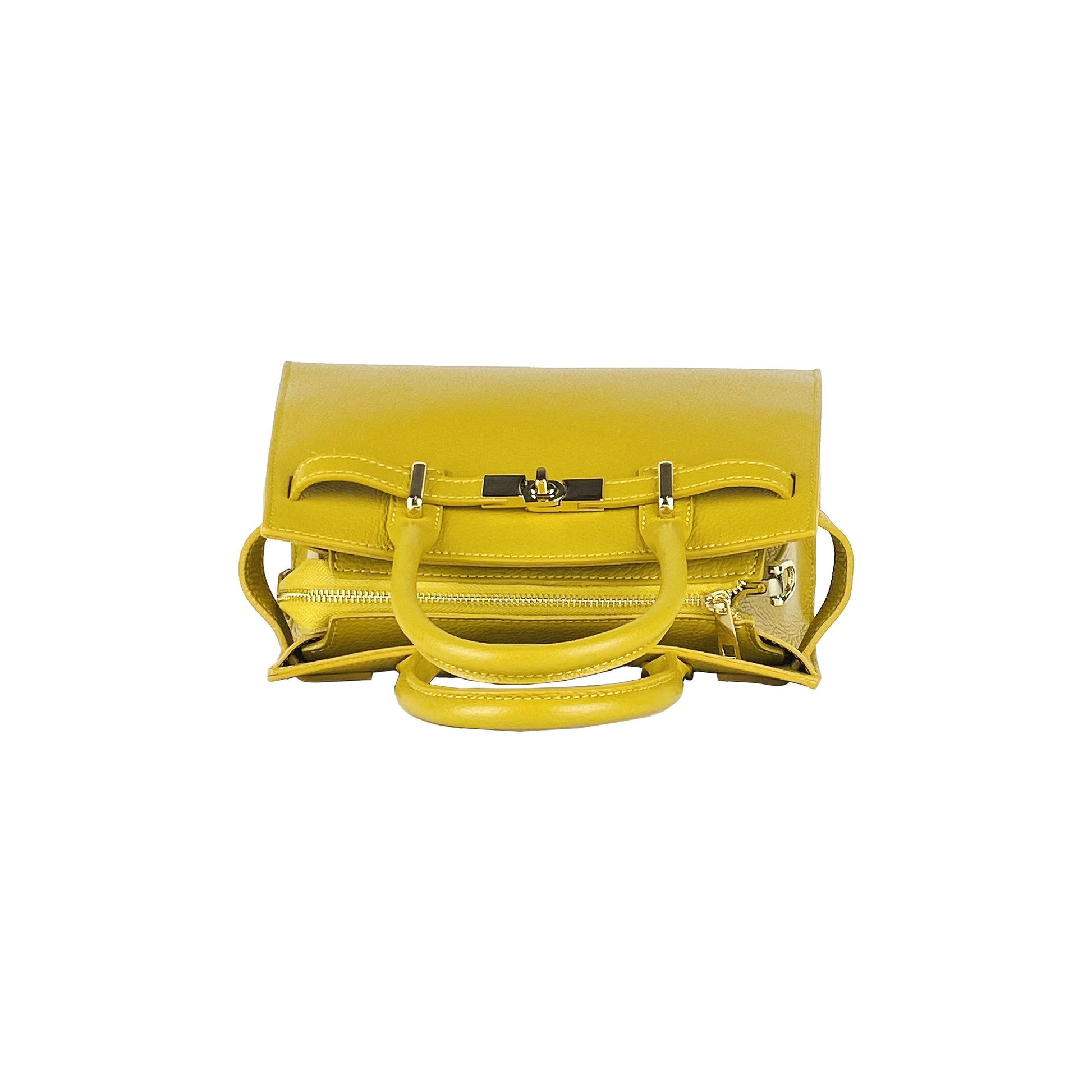 RB1016AR | Women's handbag in genuine leather Made in Italy with removable shoulder strap. Attachments with shiny gold metal snap hooks - Mustard color - Dimensions: 28 x 20 x 14 + 12.5 cm-6