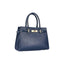 RB1016D | Women's handbag in genuine leather Made in Italy with removable shoulder strap. Attachments with shiny gold metal snap hooks - Blue color - Dimensions: 28 x 20 x 14 + 12.5 cm-1