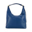 RB1017D | Soft women's shoulder bag in genuine leather Made in Italy with single handle and removable shoulder strap. Attachments with shiny gold metal snap hooks - Blue color - Dimensions: 36 x 40 x 13 cm-2