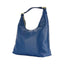 RB1017D | Soft women's shoulder bag in genuine leather Made in Italy with single handle and removable shoulder strap. Attachments with shiny gold metal snap hooks - Blue color - Dimensions: 36 x 40 x 13 cm-4