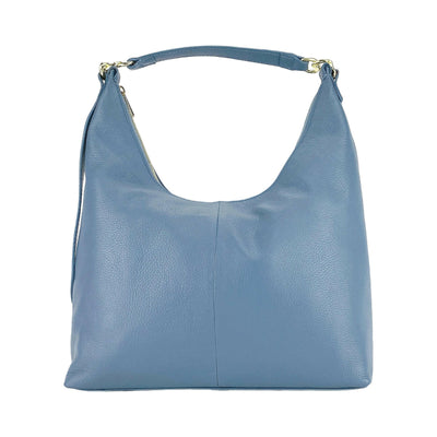 RB1017P | Soft women's shoulder bag in genuine leather Made in Italy with removable shoulder strap. Attachments with shiny gold metal snap hooks - Avio color - Dimensions: 36 x 40 x 13 cm-1