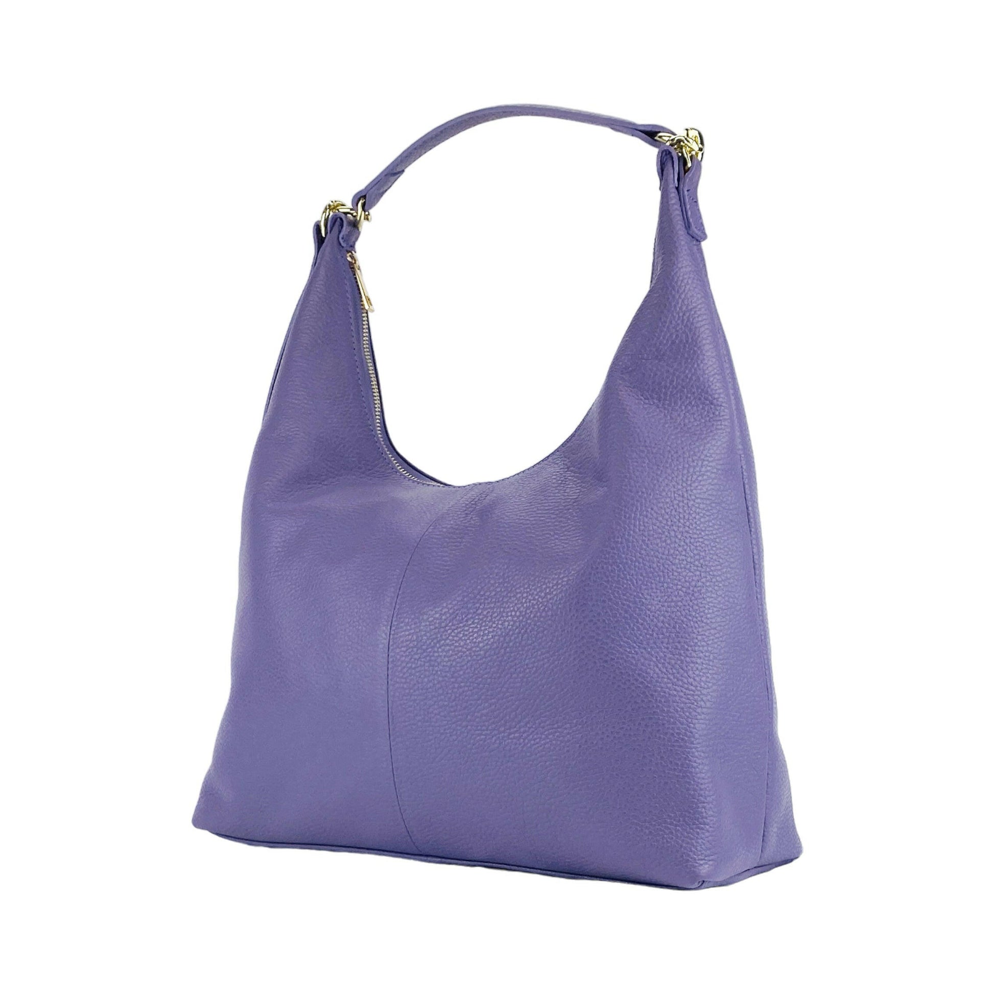 RB1017Y | Soft women's shoulder bag in genuine leather Made in Italy with removable shoulder strap. Attachments with shiny gold metal snap hooks - Purple color - Dimensions: 36 x 40 x 13 cm-4