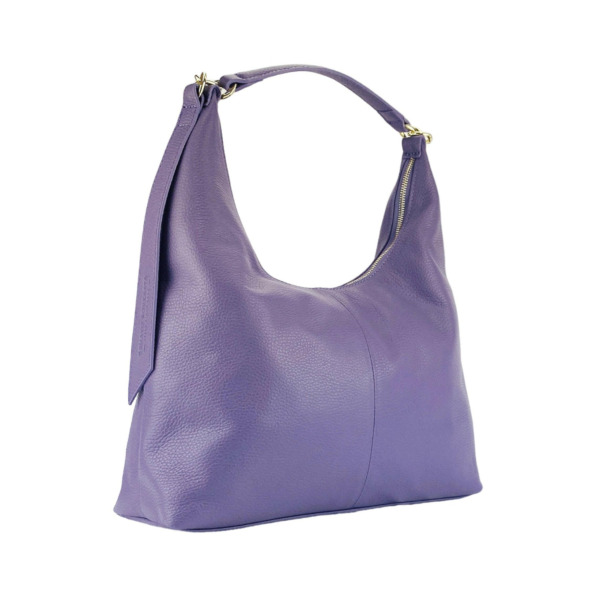 RB1017Y | Soft women's shoulder bag in genuine leather Made in Italy with removable shoulder strap. Attachments with shiny gold metal snap hooks - Purple color - Dimensions: 36 x 40 x 13 cm-5