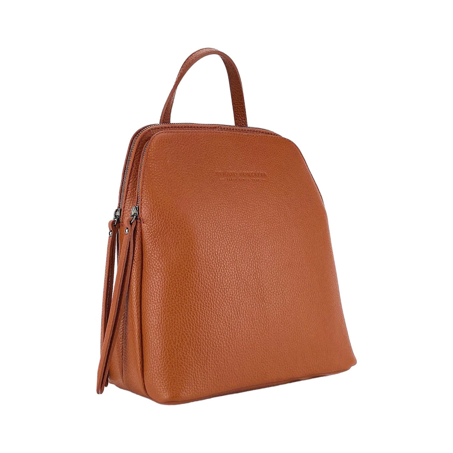 RB1018AM | Genuine Leather Double Compartment Women's Backpack Made in Italy with adjustable shoulder straps. Gunmetal metal accessories - Paprika color - Dimensions: 26 x 30 x 14.5 cm-0