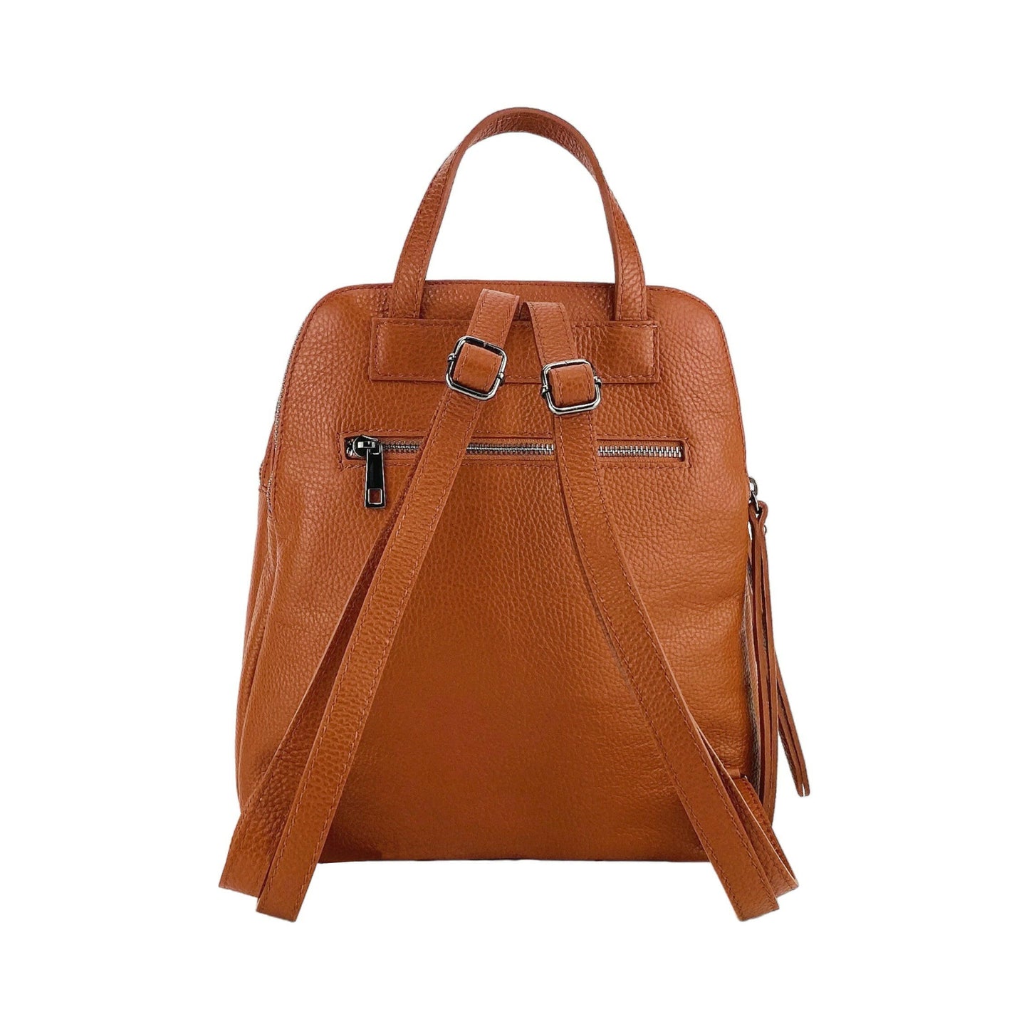 RB1018AM | Genuine Leather Double Compartment Women's Backpack Made in Italy with adjustable shoulder straps. Gunmetal metal accessories - Paprika color - Dimensions: 26 x 30 x 14.5 cm-4