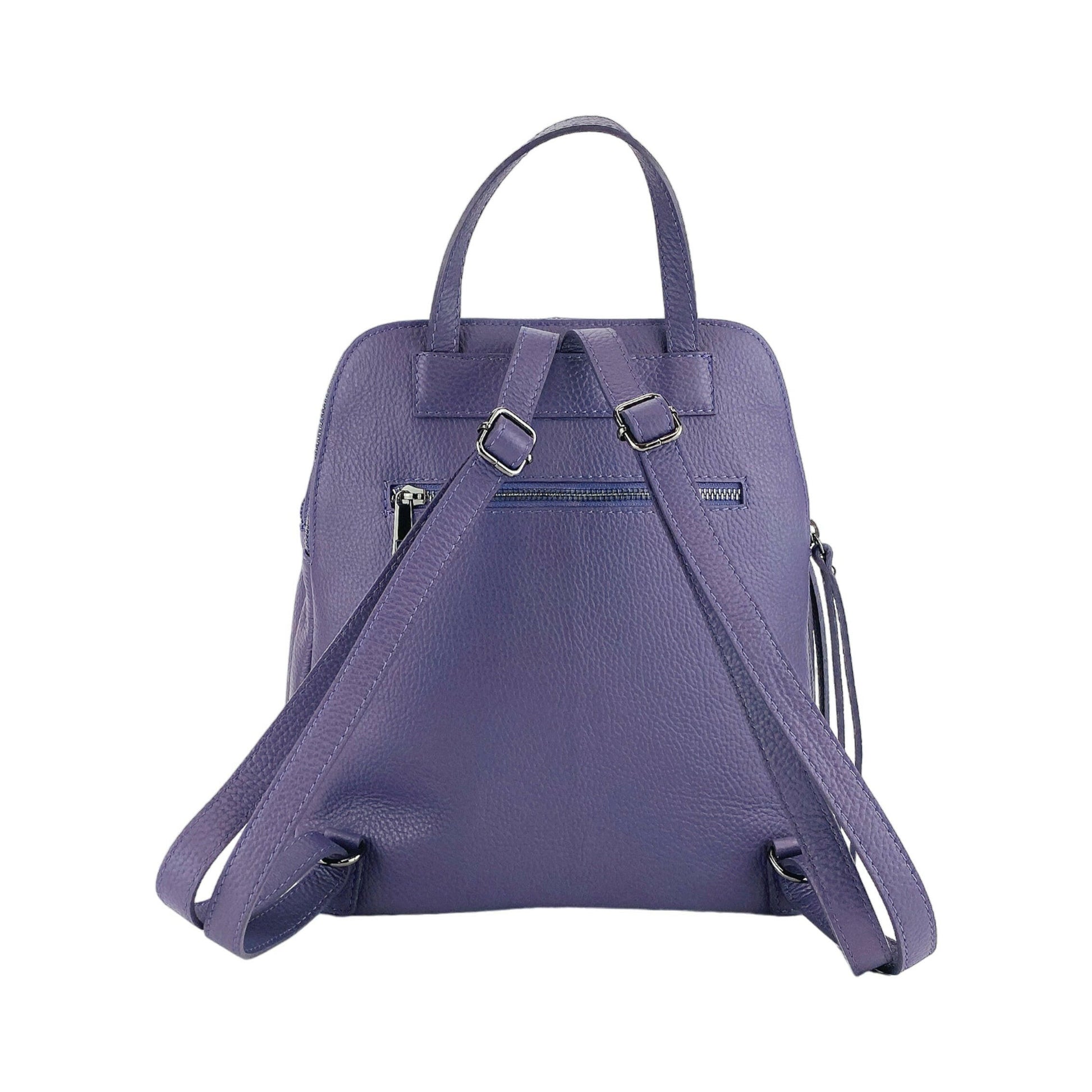 RB1018Y | Genuine Leather Double Compartment Women's Backpack Made in Italy with adjustable shoulder straps. Gunmetal metal accessories - Purple color - Dimensions: 26 x 30 x 14.5 cm-4