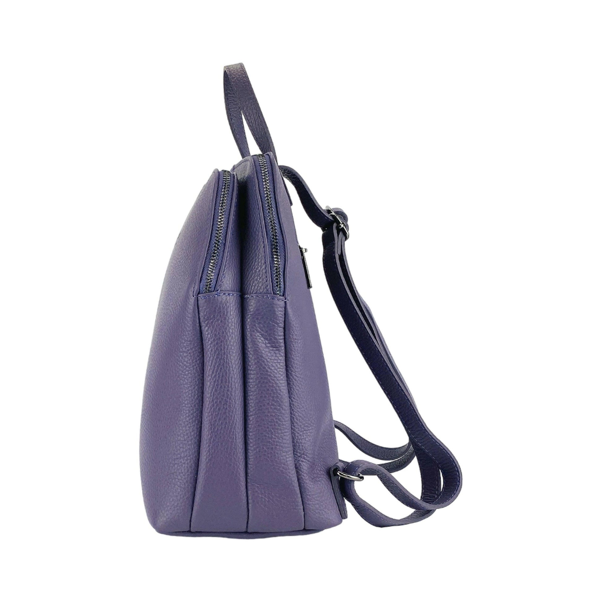 RB1018Y | Genuine Leather Double Compartment Women's Backpack Made in Italy with adjustable shoulder straps. Gunmetal metal accessories - Purple color - Dimensions: 26 x 30 x 14.5 cm-5