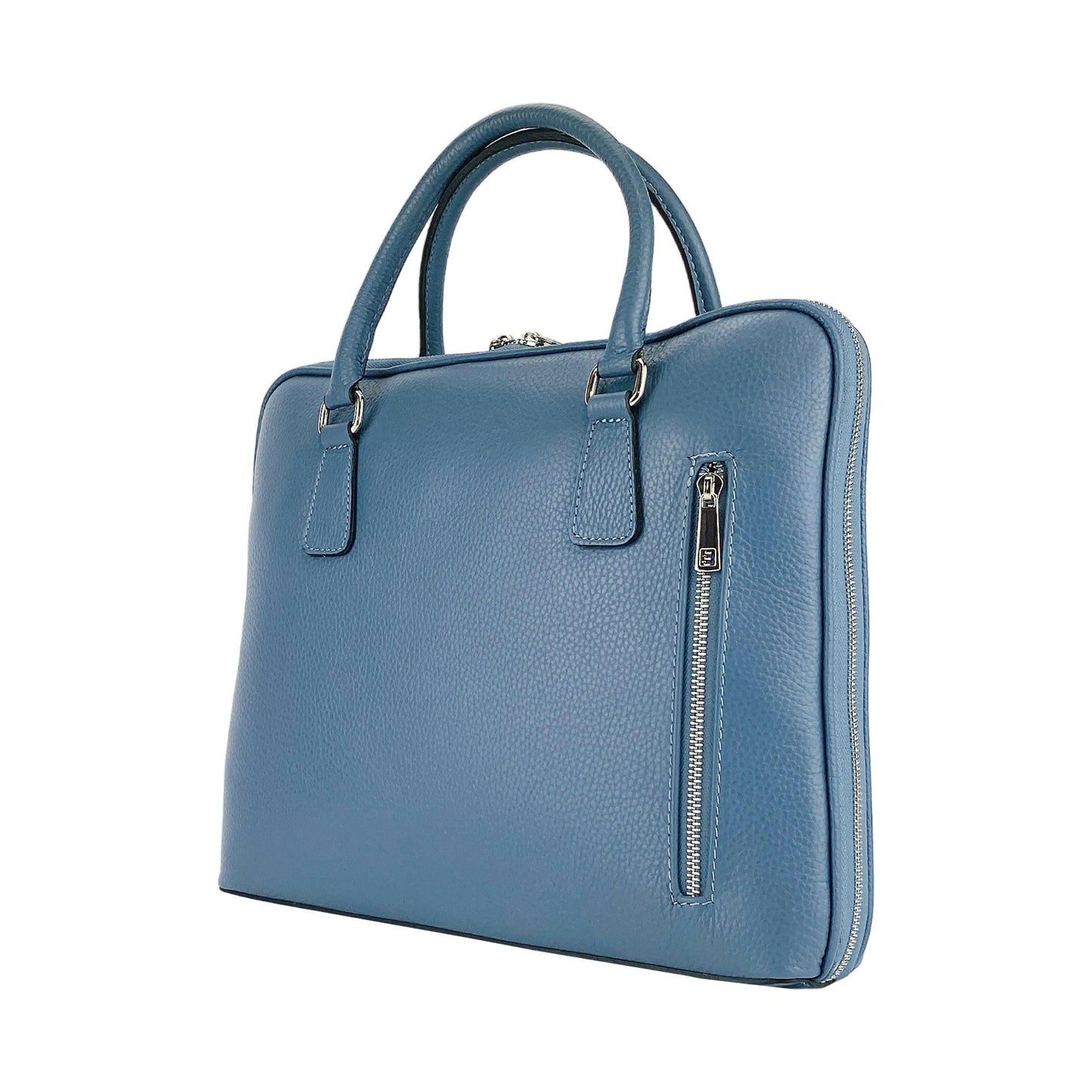 RB1019P | Unisex Business Briefcase in Genuine Leather Made in Italy with removable shoulder strap. Attachments with shiny nickel metal snap hooks - Avio color - Dimensions: 37 x 29 x 6.5 cm-0