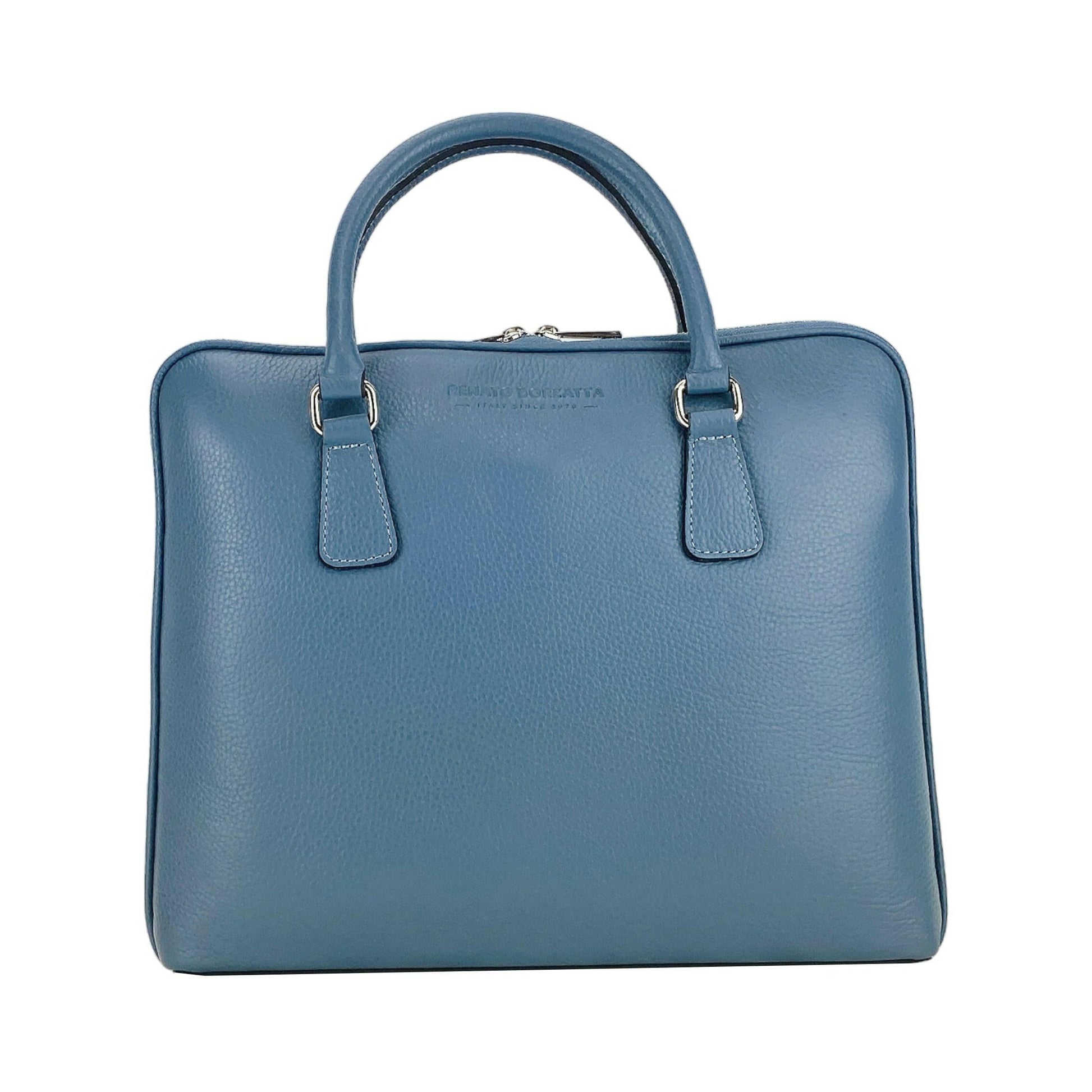 RB1019P | Unisex Business Briefcase in Genuine Leather Made in Italy with removable shoulder strap. Attachments with shiny nickel metal snap hooks - Avio color - Dimensions: 37 x 29 x 6.5 cm-5