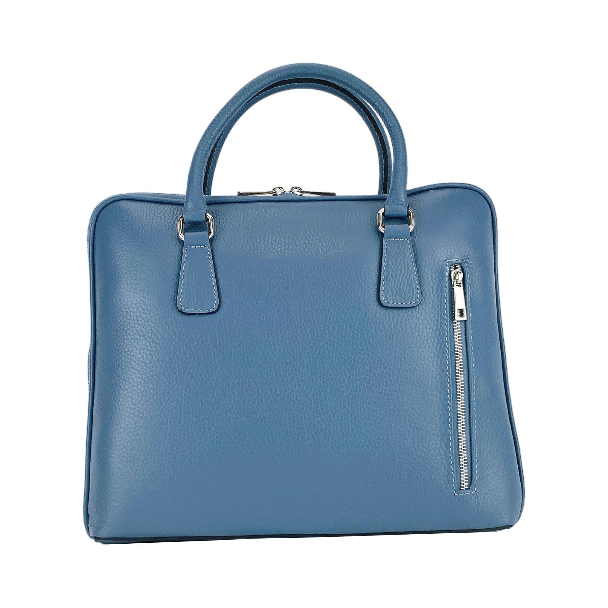 RB1019P | Unisex Business Briefcase in Genuine Leather Made in Italy with removable shoulder strap. Attachments with shiny nickel metal snap hooks - Avio color - Dimensions: 37 x 29 x 6.5 cm-7