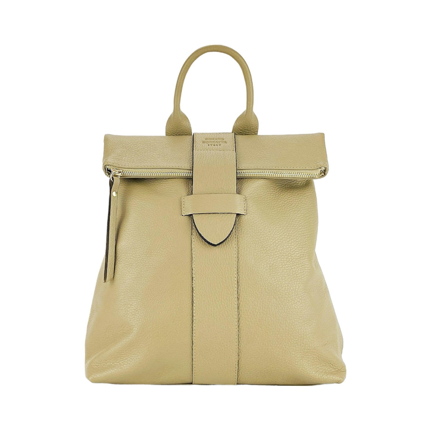 RB1021AL | Soft women's backpack in genuine leather Made in Italy with adjustable shoulder straps. Zipper and accessories in shiny gold metal - Beige color - Dimensions: 30 x 34 x 10.5 cm-2