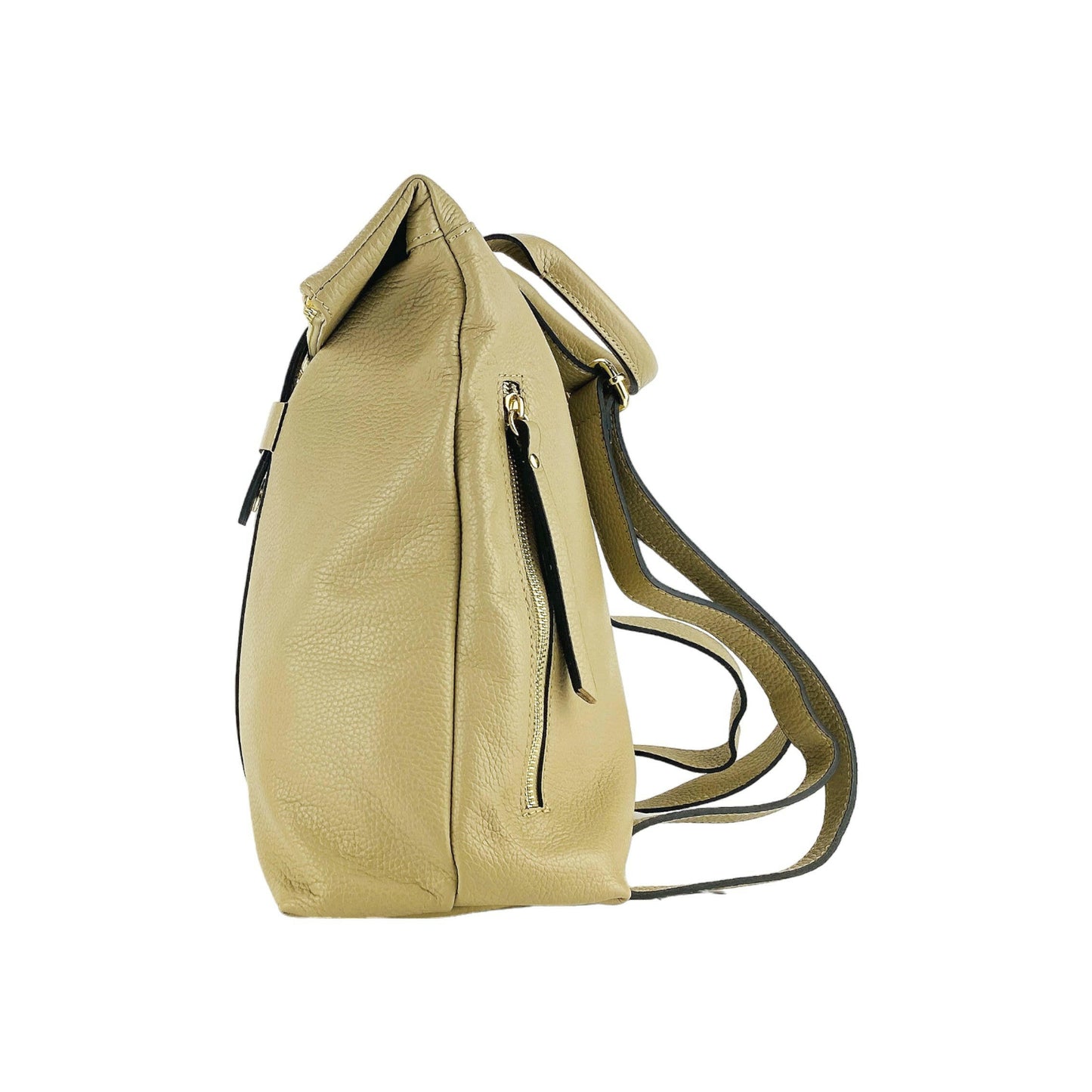 RB1021AL | Soft women's backpack in genuine leather Made in Italy with adjustable shoulder straps. Zipper and accessories in shiny gold metal - Beige color - Dimensions: 30 x 34 x 10.5 cm-5