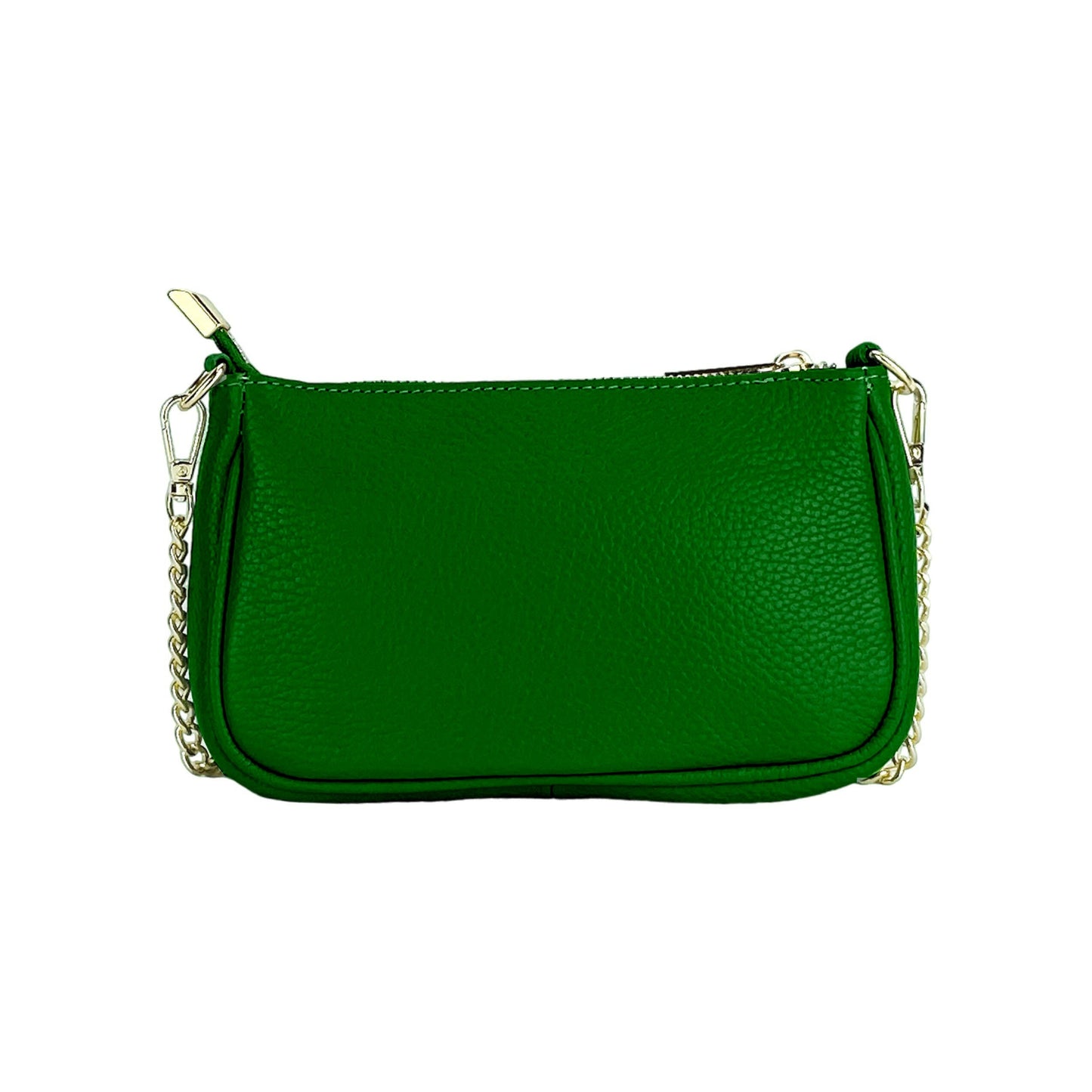 RB1022E | Small bag in genuine leather Made in Italy with removable chain shoulder strap. Zipper closure and shiny gold metal accessories - Green color - Dimensions: 20 x 12 x 6 cm-4