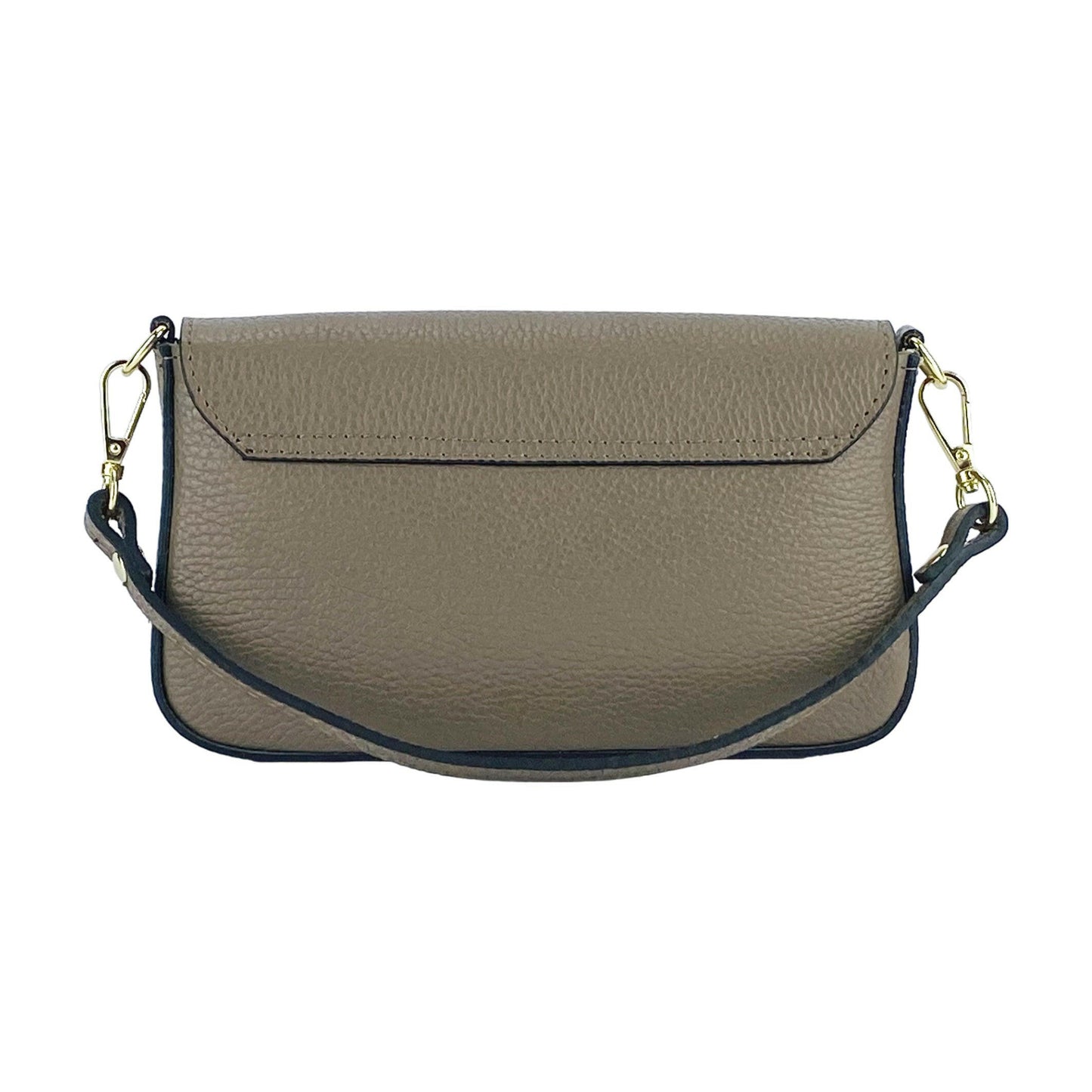 RB1023AQ | Small Shoulder Bag with Removable Chain Shoulder Strap in Genuine Leather Made in Italy. Closing flap. Polished Gold metal accessories - Taupe color - Dimensions: 22 x 12 x 3 cm-4